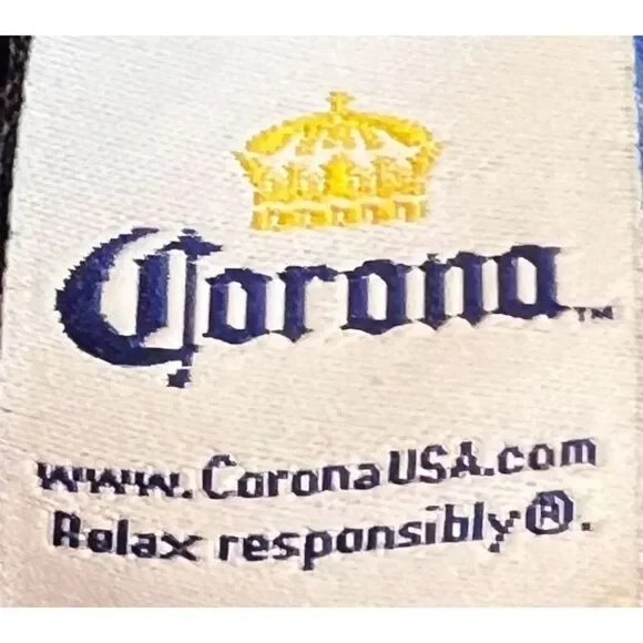 Corona Beer Hawaiian Aloha Short Sleeve Cabana Blue Yellow Shirt Size Large - Picture 9 of 11